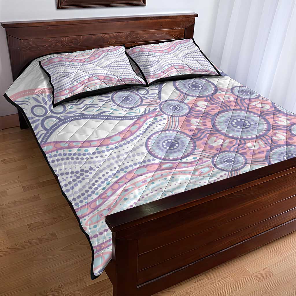 Australian Indigenous Aboriginal Art Quilt Bed Set Vivid Pastel Peach Purple