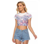 Australian Indigenous Aboriginal Art Raglan Cropped T Shirt Vivid Pastel Peach Purple