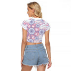 Australian Indigenous Aboriginal Art Raglan Cropped T Shirt Vivid Pastel Peach Purple