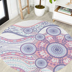 Australian Indigenous Aboriginal Art Round Carpet Vivid Pastel Peach Purple