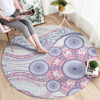 Australian Indigenous Aboriginal Art Round Carpet Vivid Pastel Peach Purple