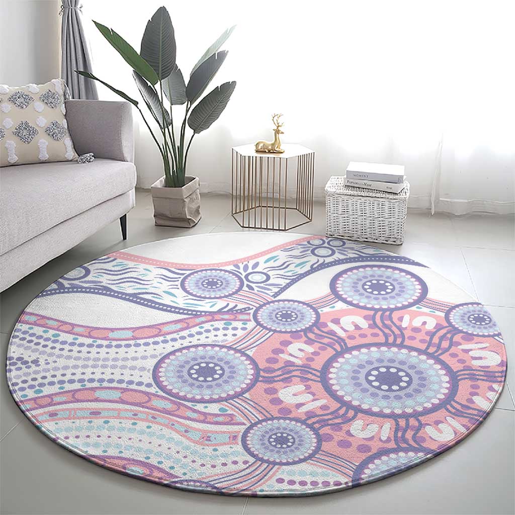 Australian Indigenous Aboriginal Art Round Carpet Vivid Pastel Peach Purple