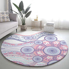 Australian Indigenous Aboriginal Art Round Carpet Vivid Pastel Peach Purple