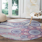 Australian Indigenous Aboriginal Art Round Carpet Vivid Pastel Peach Purple