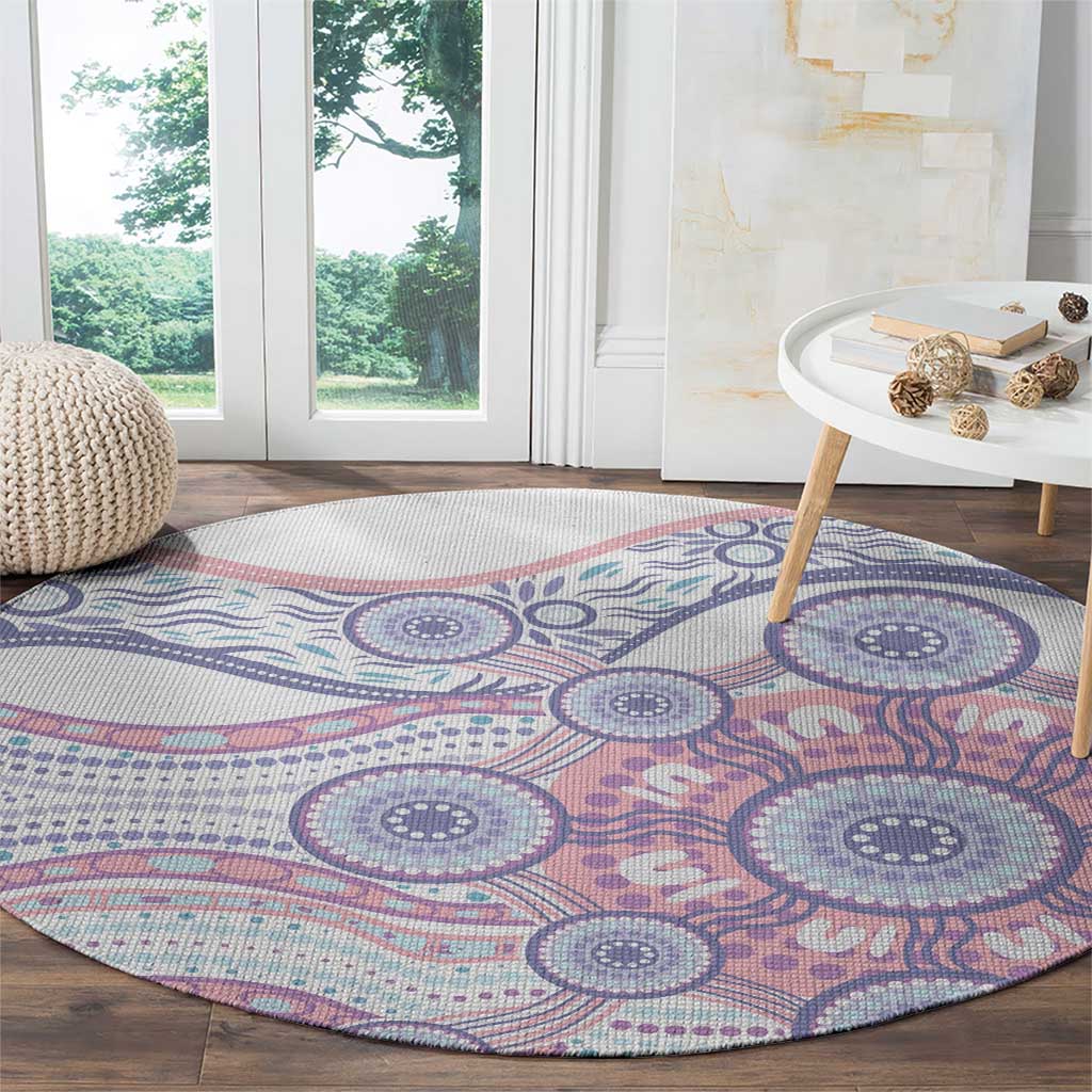 Australian Indigenous Aboriginal Art Round Carpet Vivid Pastel Peach Purple