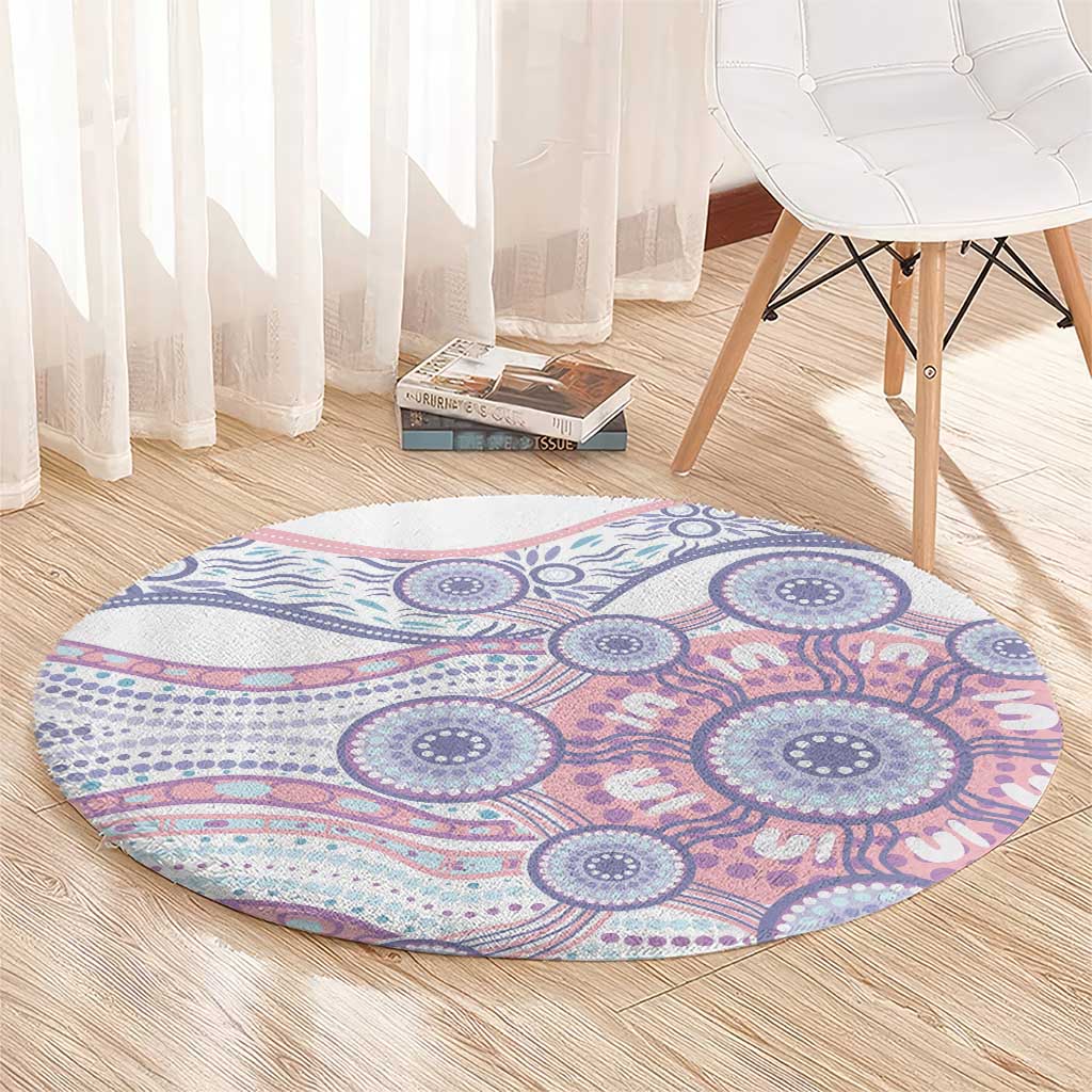 Australian Indigenous Aboriginal Art Round Carpet Vivid Pastel Peach Purple