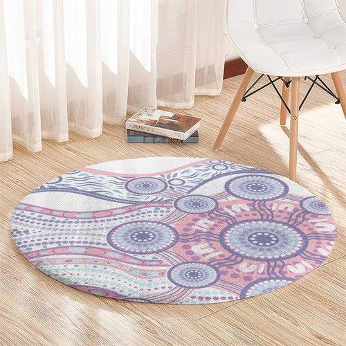 Australian Indigenous Aboriginal Art Round Carpet Vivid Pastel Peach Purple