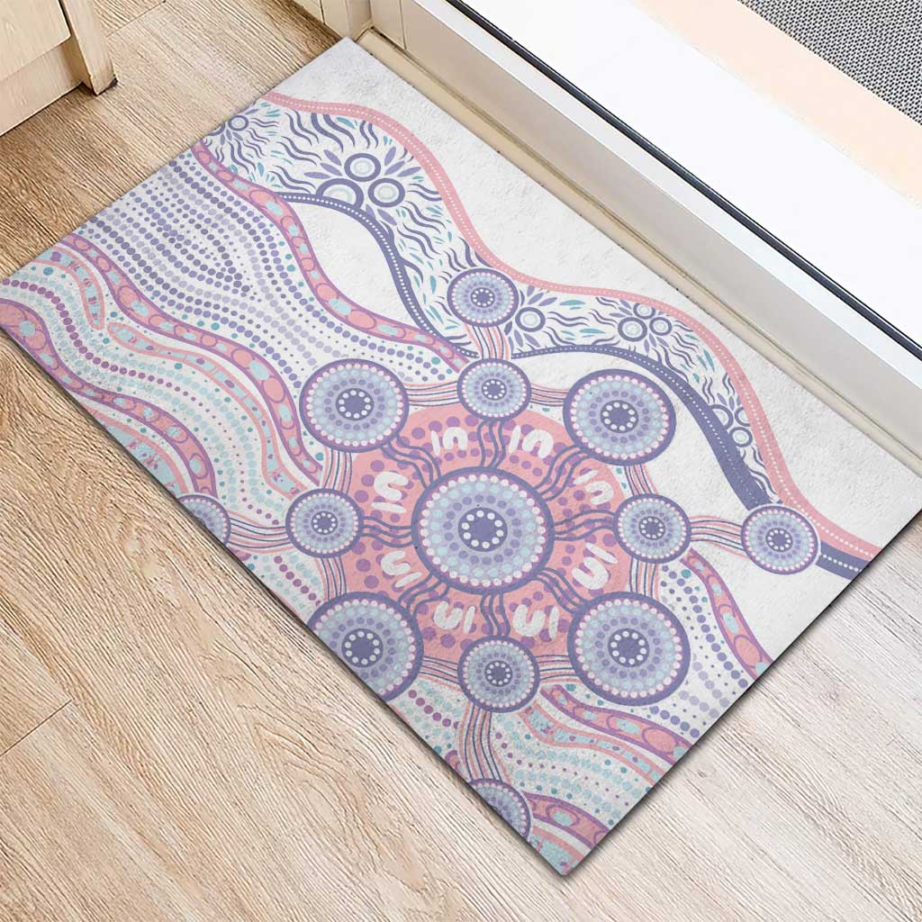 Australian Indigenous Aboriginal Art Rubber Doormat Vivid Pastel Peach Purple