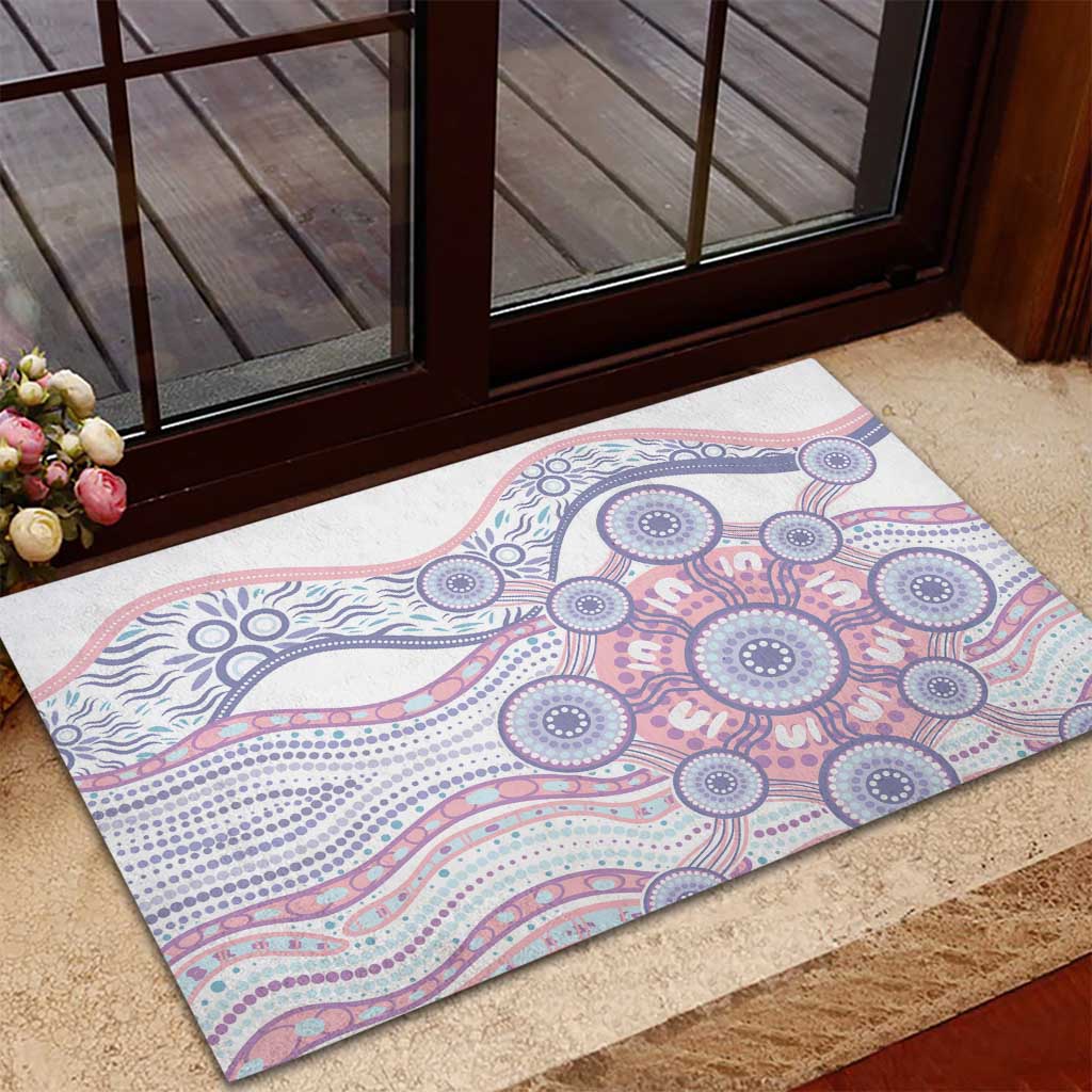 Australian Indigenous Aboriginal Art Rubber Doormat Vivid Pastel Peach Purple