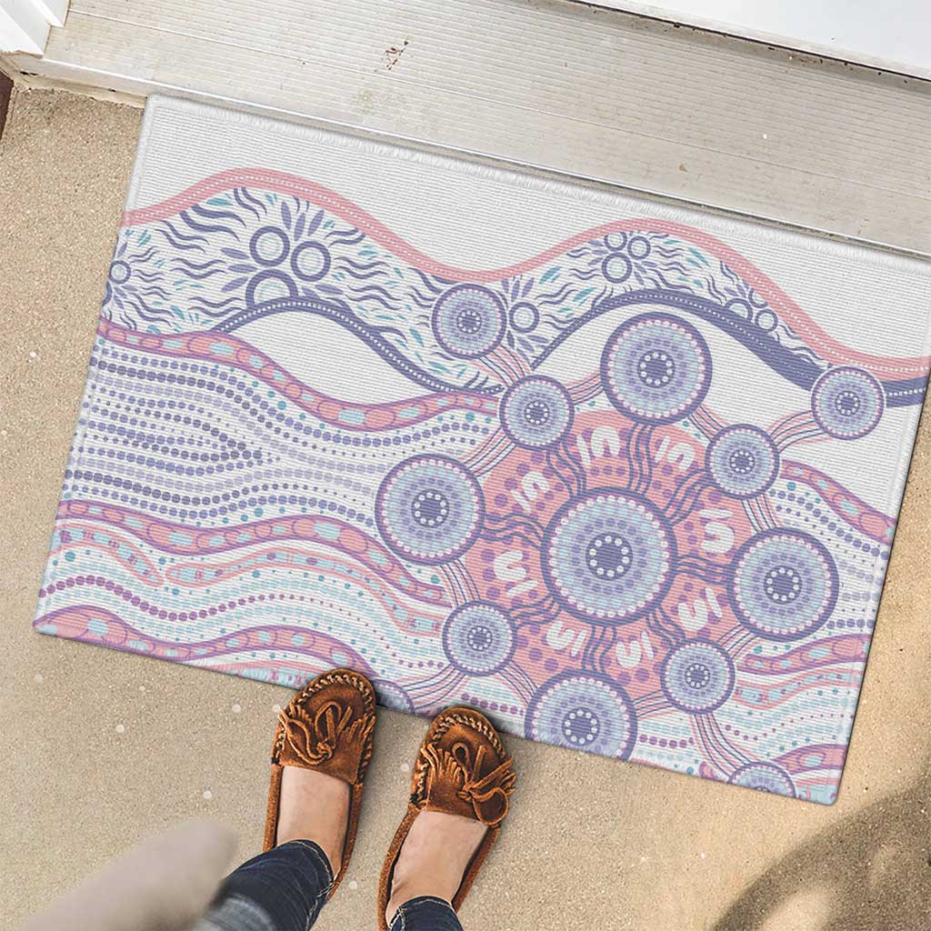Australian Indigenous Aboriginal Art Rubber Doormat Vivid Pastel Peach Purple