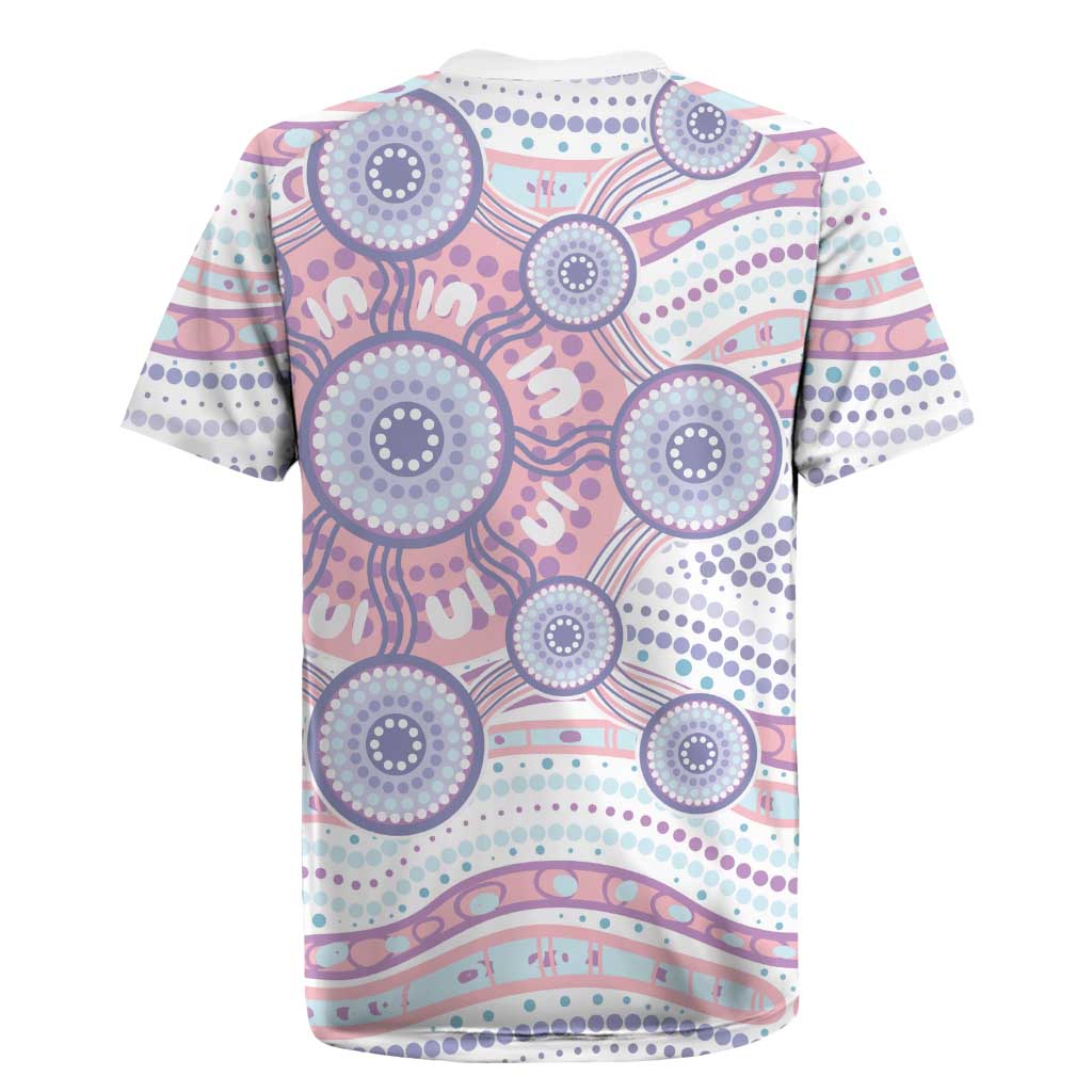 Australian Indigenous Aboriginal Art Rugby Jersey Vivid Pastel Peach Purple