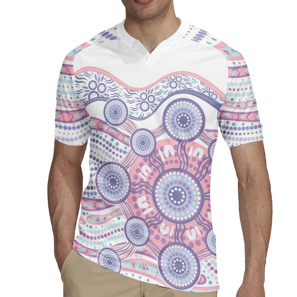 Australian Indigenous Aboriginal Art Rugby Jersey Vivid Pastel Peach Purple