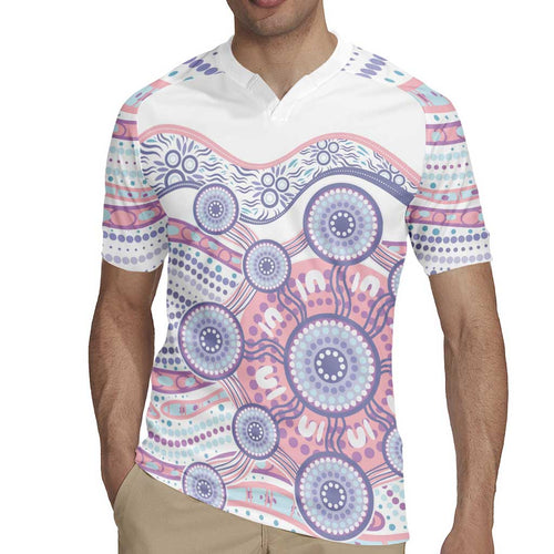 Australian Indigenous Aboriginal Art Rugby Jersey Vivid Pastel Peach Purple