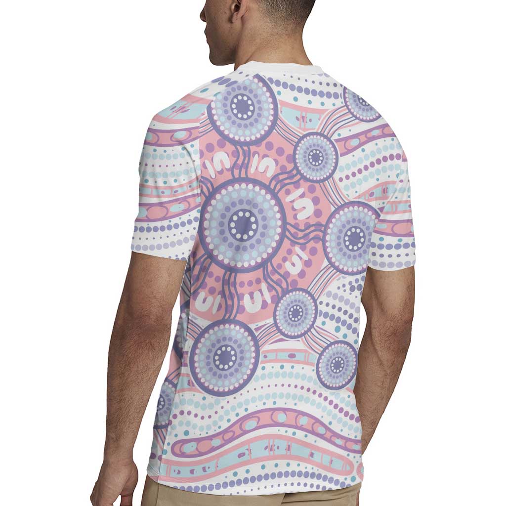 Australian Indigenous Aboriginal Art Rugby Jersey Vivid Pastel Peach Purple