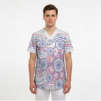 Australian Indigenous Aboriginal Art Scrub Top Vivid Pastel Peach Purple