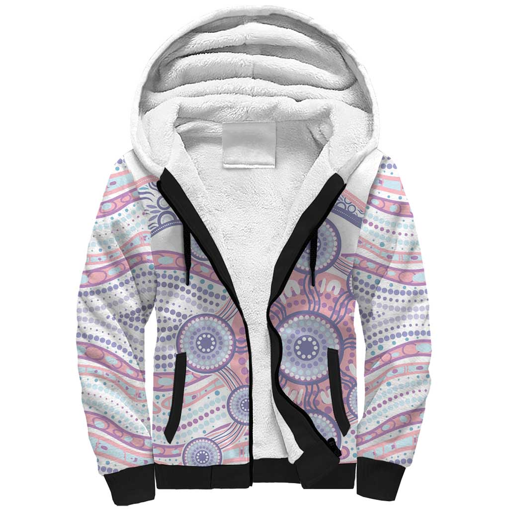 Australian Indigenous Aboriginal Art Sherpa Hoodie Vivid Pastel Peach Purple