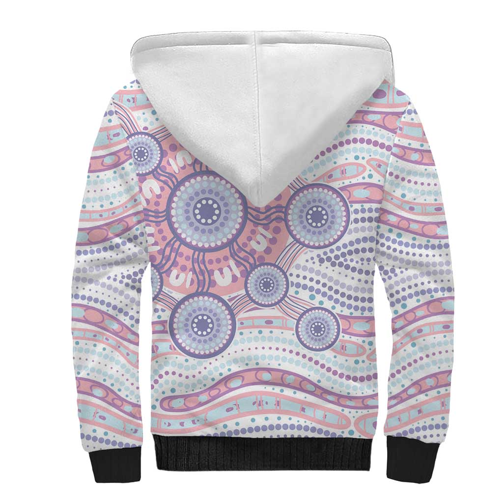 Australian Indigenous Aboriginal Art Sherpa Hoodie Vivid Pastel Peach Purple