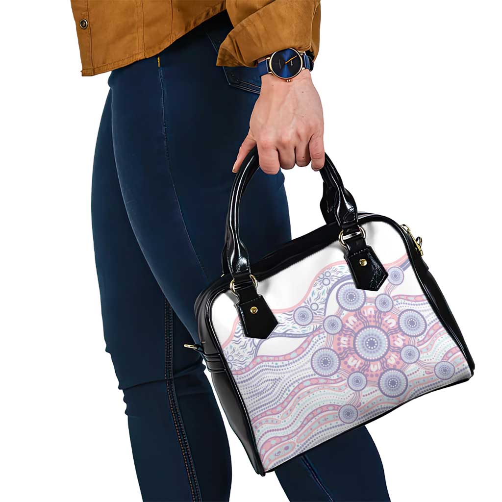 Australian Indigenous Aboriginal Art Shoulder Handbag Vivid Pastel Peach Purple