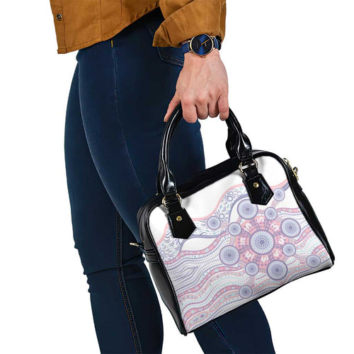 Australian Indigenous Aboriginal Art Shoulder Handbag Vivid Pastel Peach Purple