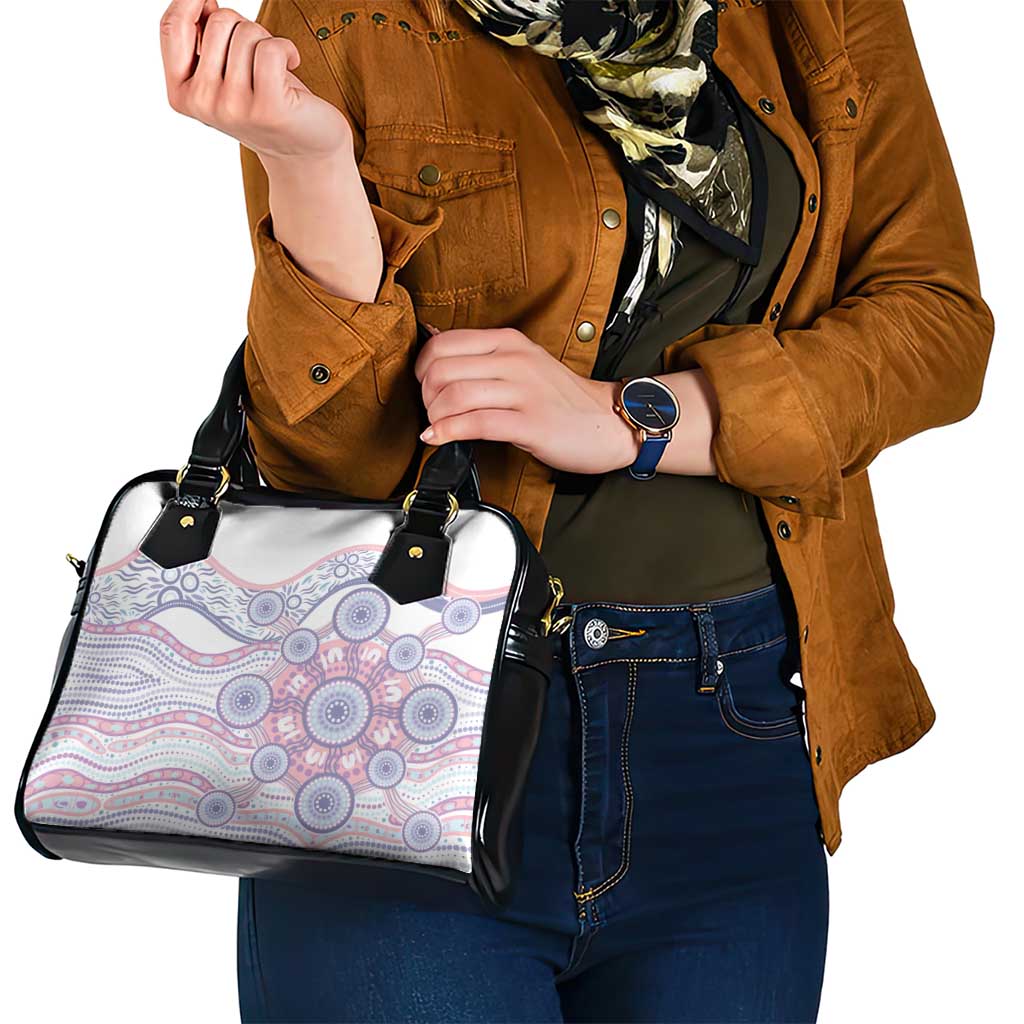 Australian Indigenous Aboriginal Art Shoulder Handbag Vivid Pastel Peach Purple