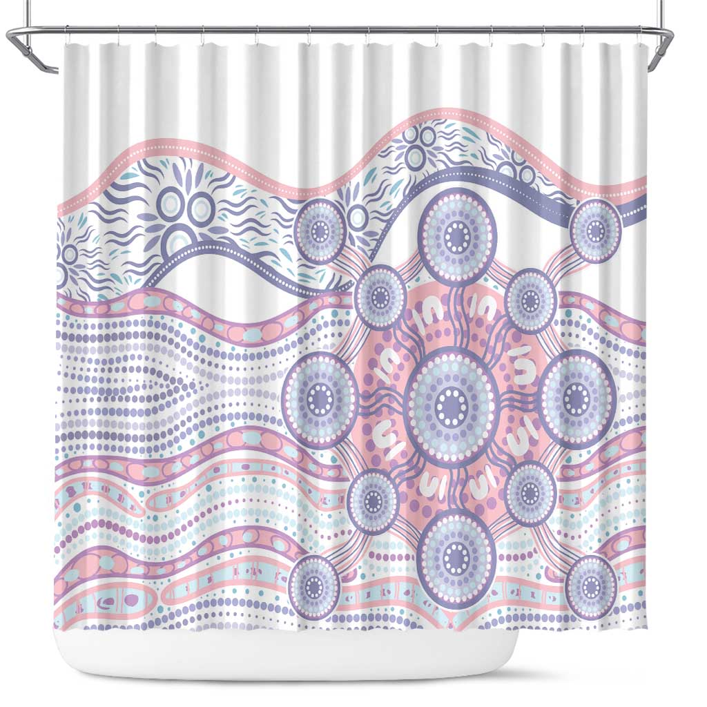 Australian Indigenous Aboriginal Art Shower Curtain Vivid Pastel Peach Purple