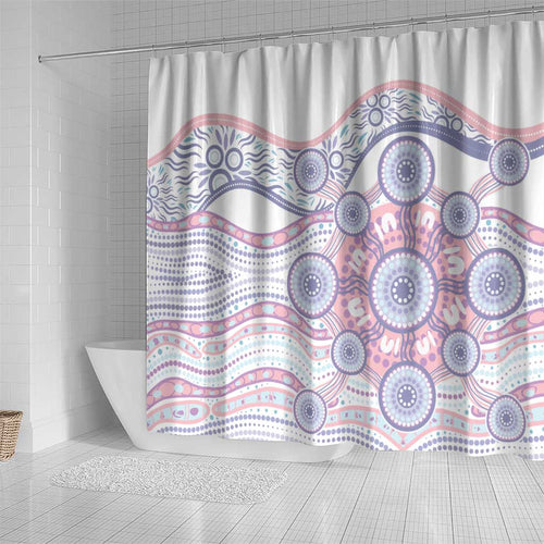 Australian Indigenous Aboriginal Art Shower Curtain Vivid Pastel Peach Purple