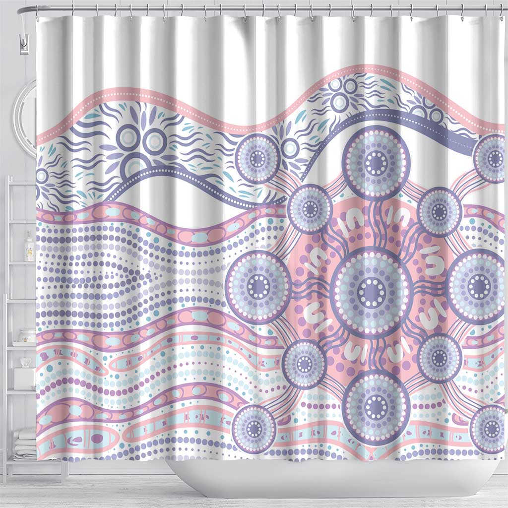 Australian Indigenous Aboriginal Art Shower Curtain Vivid Pastel Peach Purple