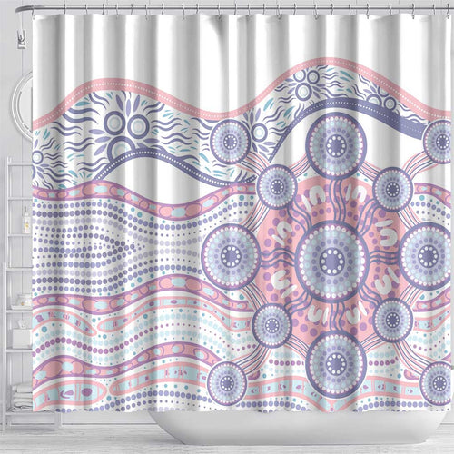 Australian Indigenous Aboriginal Art Shower Curtain Vivid Pastel Peach Purple