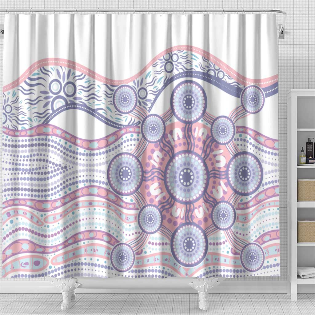 Australian Indigenous Aboriginal Art Shower Curtain Vivid Pastel Peach Purple