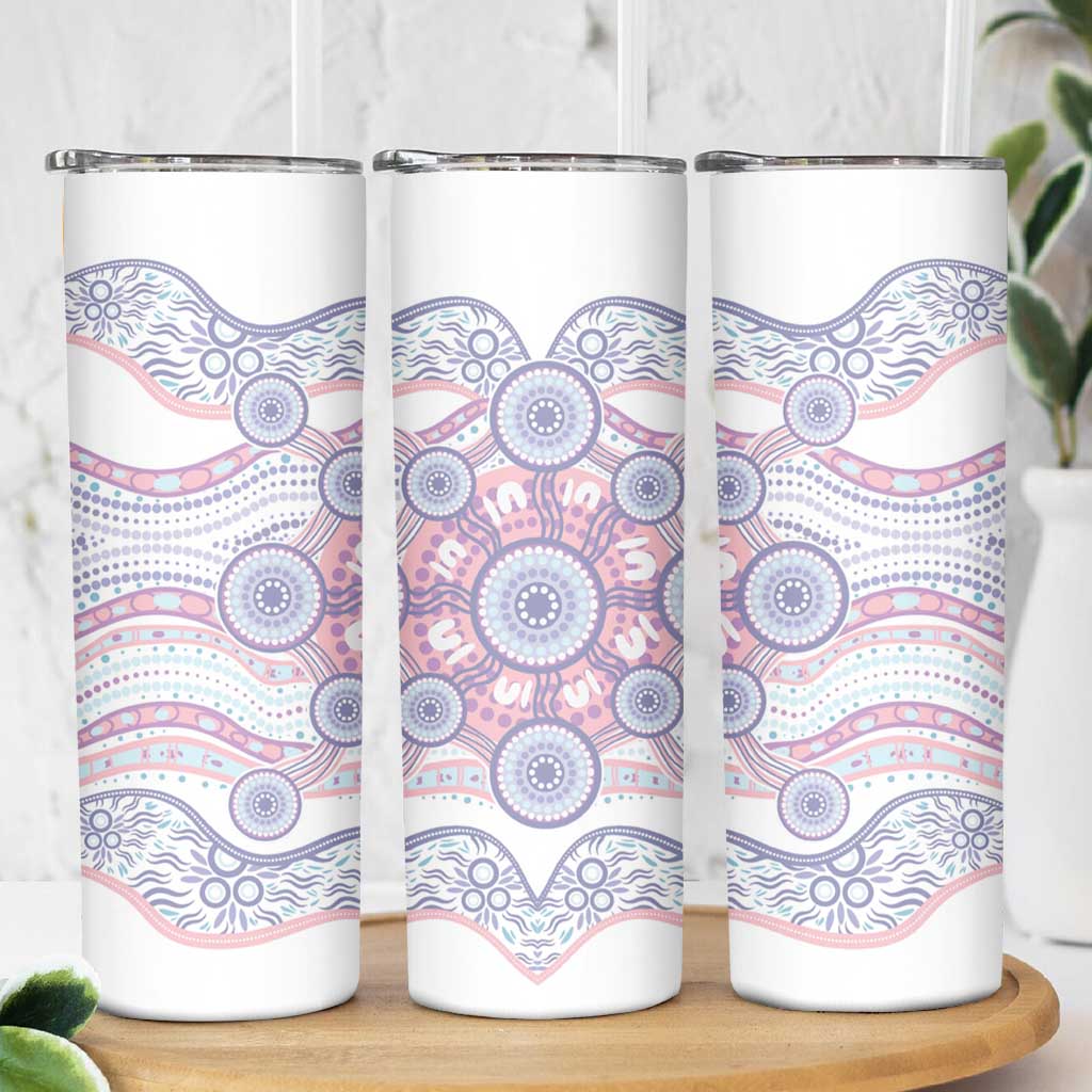 Australian Indigenous Aboriginal Art Skinny Tumbler Vivid Pastel Peach Purple