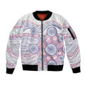 Australian Indigenous Aboriginal Art Sleeve Zip Bomber Jacket Vivid Pastel Peach Purple