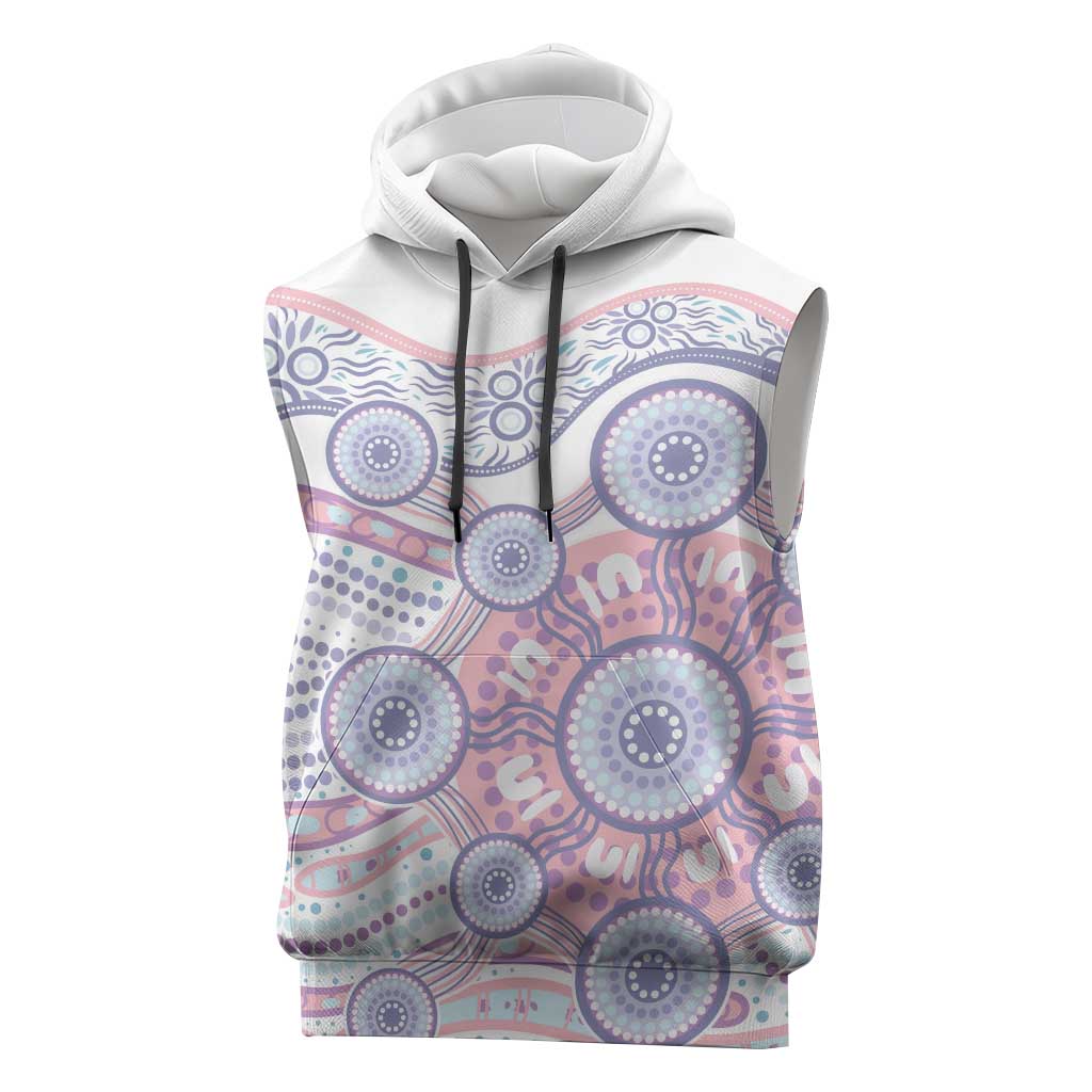 Australian Indigenous Aboriginal Art Sleeveless Hoodie Vivid Pastel Peach Purple