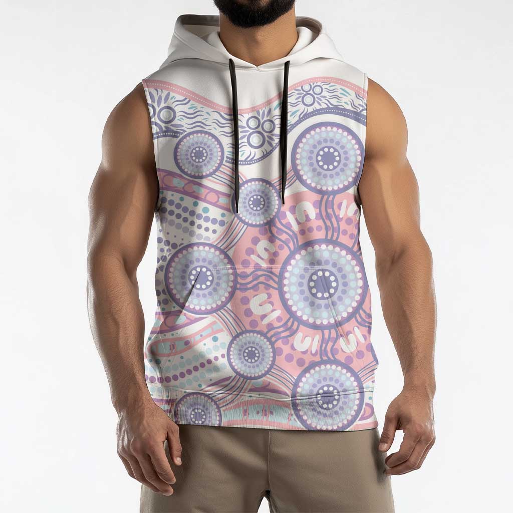 Australian Indigenous Aboriginal Art Sleeveless Hoodie Vivid Pastel Peach Purple