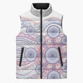 Australian Indigenous Aboriginal Art Sleeveless Puffer Jacket Vivid Pastel Peach Purple