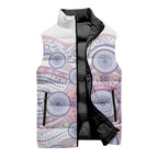Australian Indigenous Aboriginal Art Sleeveless Puffer Jacket Vivid Pastel Peach Purple