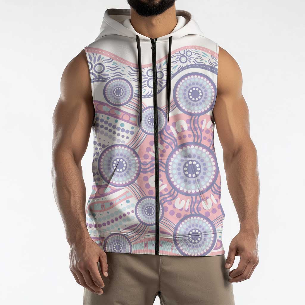 Australian Indigenous Aboriginal Art Sleeveless Zip Hoodie Vivid Pastel Peach Purple