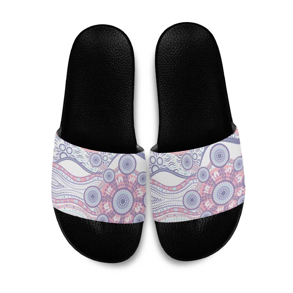 Australian Indigenous Aboriginal Art Slide Sandals Vivid Pastel Peach Purple