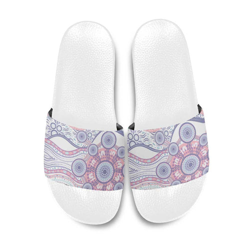 Australian Indigenous Aboriginal Art Slide Sandals Vivid Pastel Peach Purple