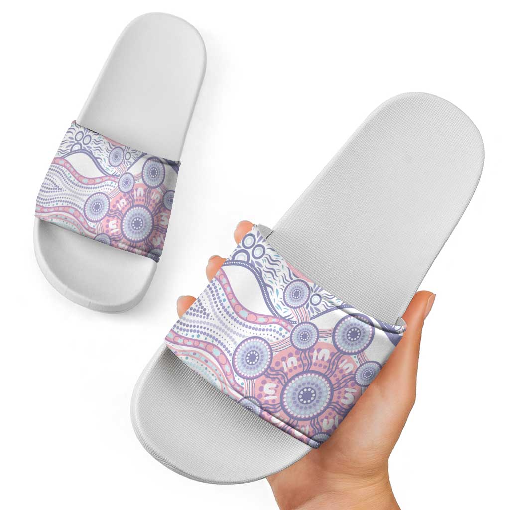 Australian Indigenous Aboriginal Art Slide Sandals Vivid Pastel Peach Purple
