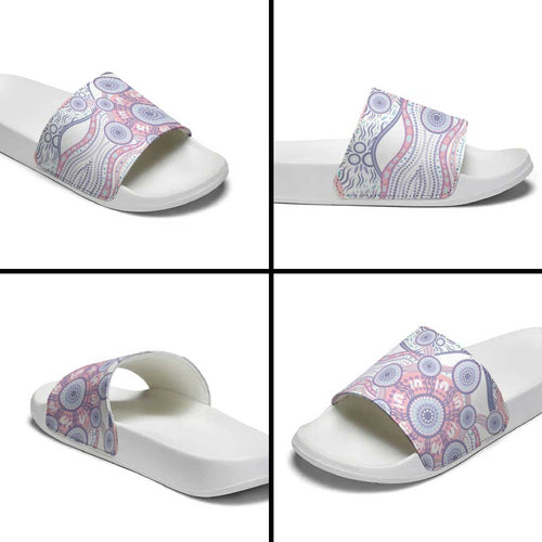 Australian Indigenous Aboriginal Art Slide Sandals Vivid Pastel Peach Purple