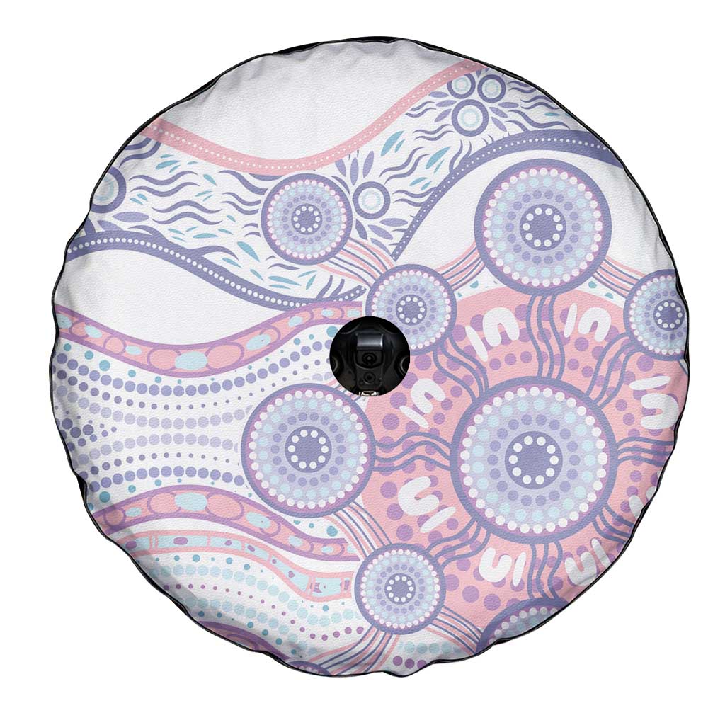 Australian Indigenous Aboriginal Art Spare Tire Cover Vivid Pastel Peach Purple