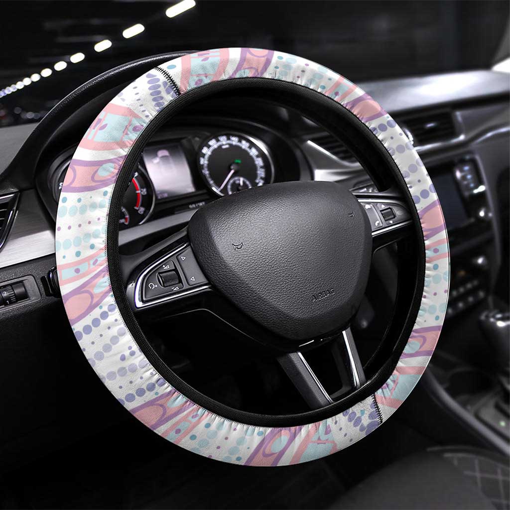Australian Indigenous Aboriginal Art Steering Wheel Cover Vivid Pastel Peach Purple