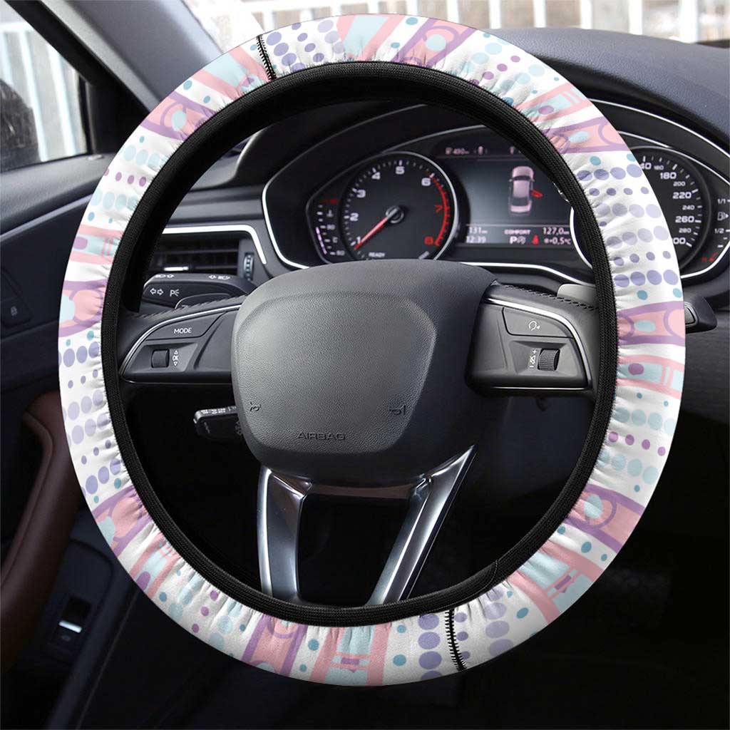 Australian Indigenous Aboriginal Art Steering Wheel Cover Vivid Pastel Peach Purple
