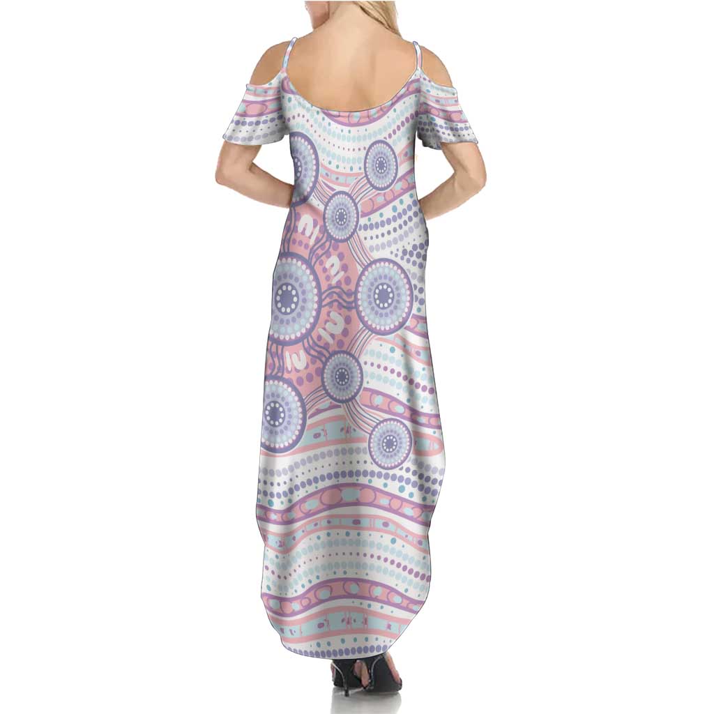 Australian Indigenous Aboriginal Art Summer Maxi Dress Vivid Pastel Peach Purple