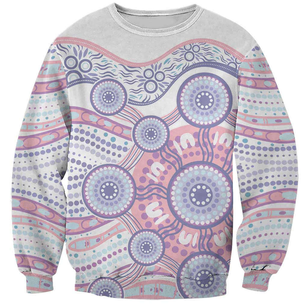 Australian Indigenous Aboriginal Art Sweatshirt Vivid Pastel Peach Purple