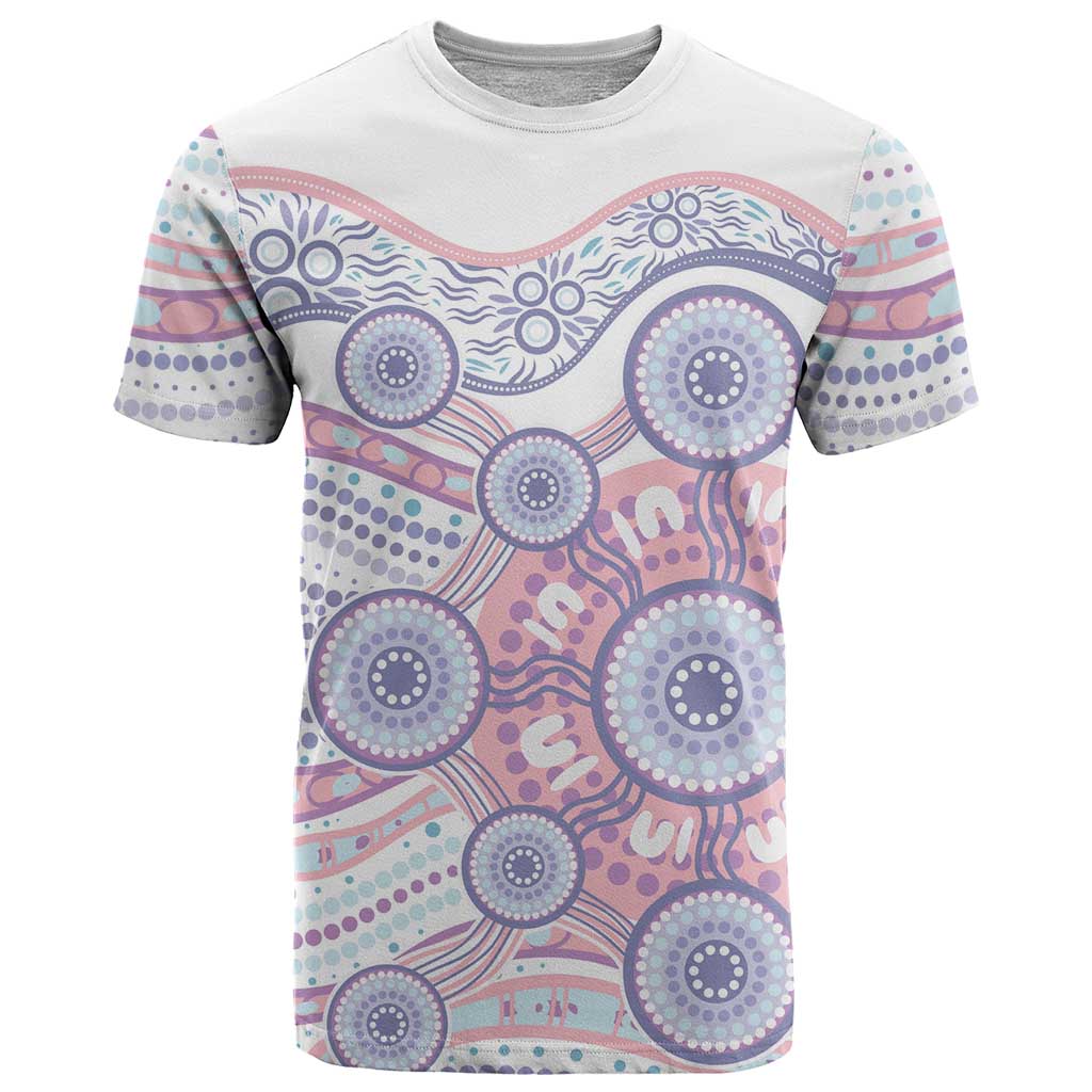 Australian Indigenous Aboriginal Art T Shirt Vivid Pastel Peach Purple