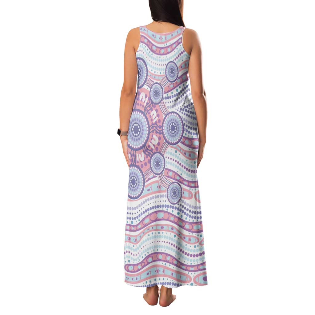 Australian Indigenous Aboriginal Art Tank Maxi Dress Vivid Pastel Peach Purple