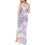 Australian Indigenous Aboriginal Art Tank Maxi Dress Vivid Pastel Peach Purple