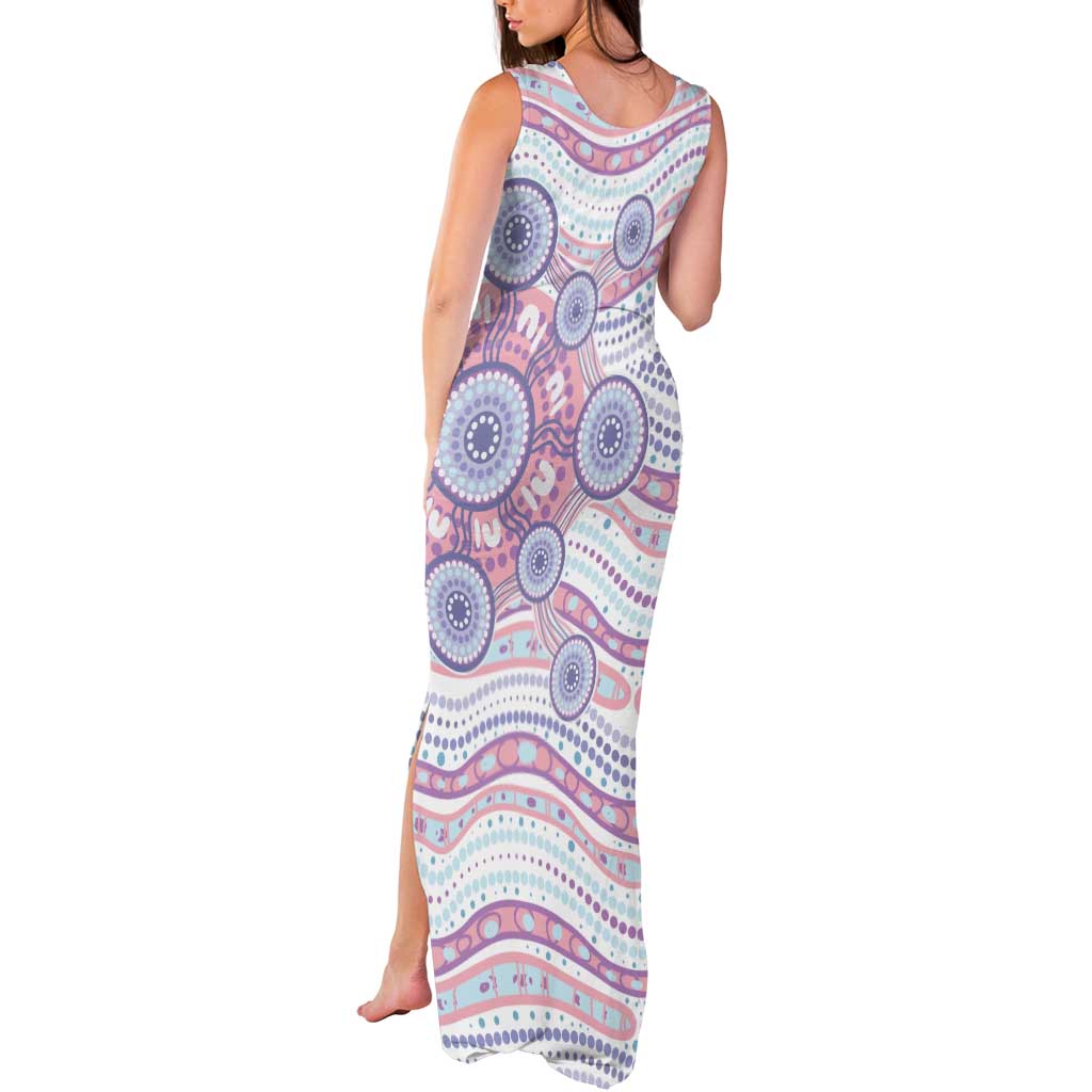 Australian Indigenous Aboriginal Art Tank Maxi Dress Vivid Pastel Peach Purple