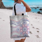 Australian Indigenous Aboriginal Art Tote Bag Vivid Pastel Peach Purple
